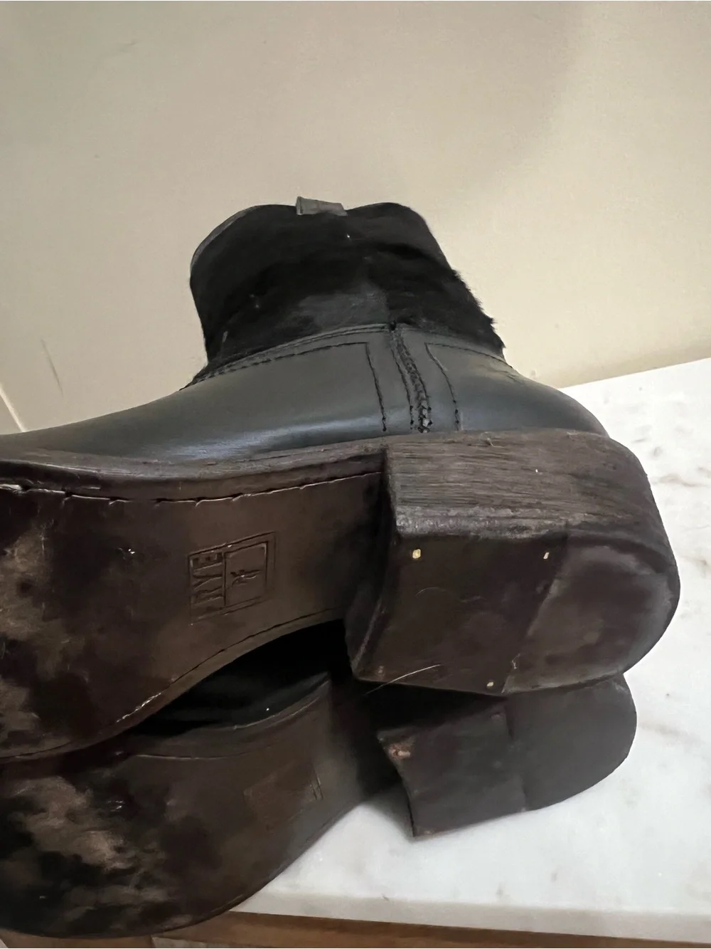 Frye Black Leather and Haircalf Over-the-Knee Boots